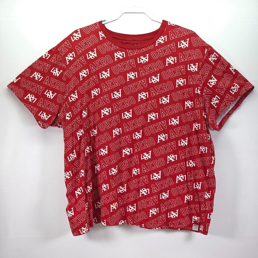 Aeropostale A87 Casual T-Shirt Men 3XL Spellout Logo All Over Print Short Sleeve